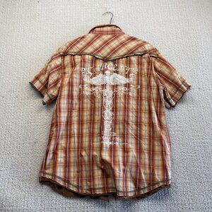 Y2K Sargent Pepper Grunge Plaid Button Down Shirt Goth Punk Skull Cross AOP XL